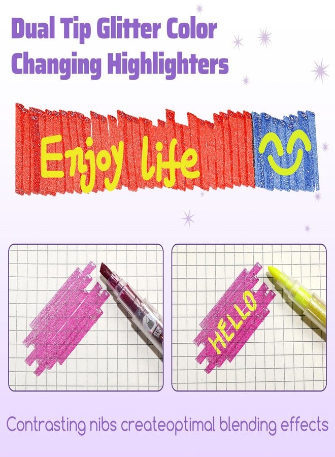 miikoul 24 Colors Dual Tip Highlighters Glitter Color Changing Highlighter Markers for Kids, Chisel and Bullet Tips Quick Dry Highlighter Pens for Bible Study, Adult Coloring, Easter Painting - Image 3