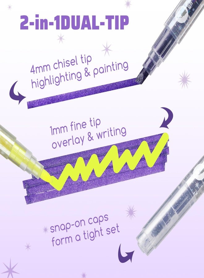 miikoul 24 Colors Dual Tip Highlighters Glitter Color Changing Highlighter Markers for Kids, Chisel and Bullet Tips Quick Dry Highlighter Pens for Bible Study, Adult Coloring, Easter Painting - Image 2