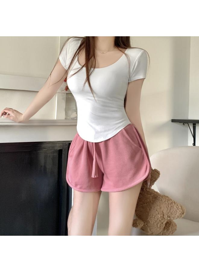 بدلة رياضية عصرية للنساء - مجموعة من قطعتين بملابس صيفية جديدة نحيفة وملائمة للجسم، شورت فرنسي قصير بأكمام قصيرة
