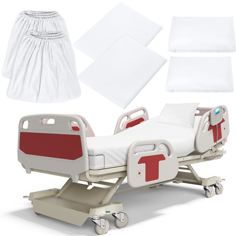 Moukeren 6 Pcs Hospital Bed Sheet Set Fitted Hospital Bed Sheets for Home and Hospital Bed Extra Long Sheet for Hospital Bed Included Sheet and Pillow Case (White) - Image 1