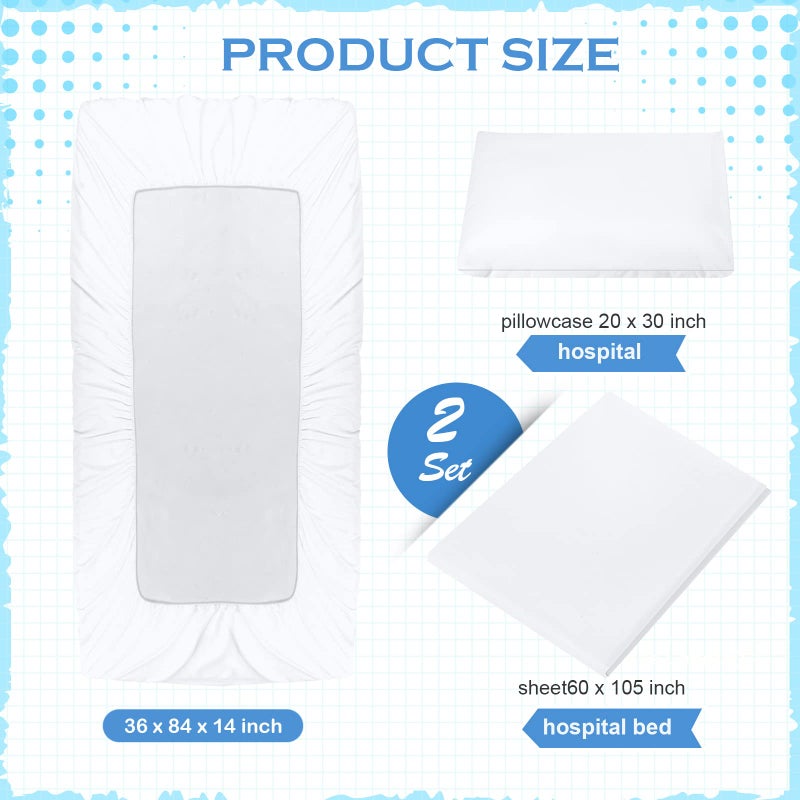 Moukeren 6 Pcs Hospital Bed Sheet Set Fitted Hospital Bed Sheets for Home and Hospital Bed Extra Long Sheet for Hospital Bed Included Sheet and Pillow Case (White) - Image 2