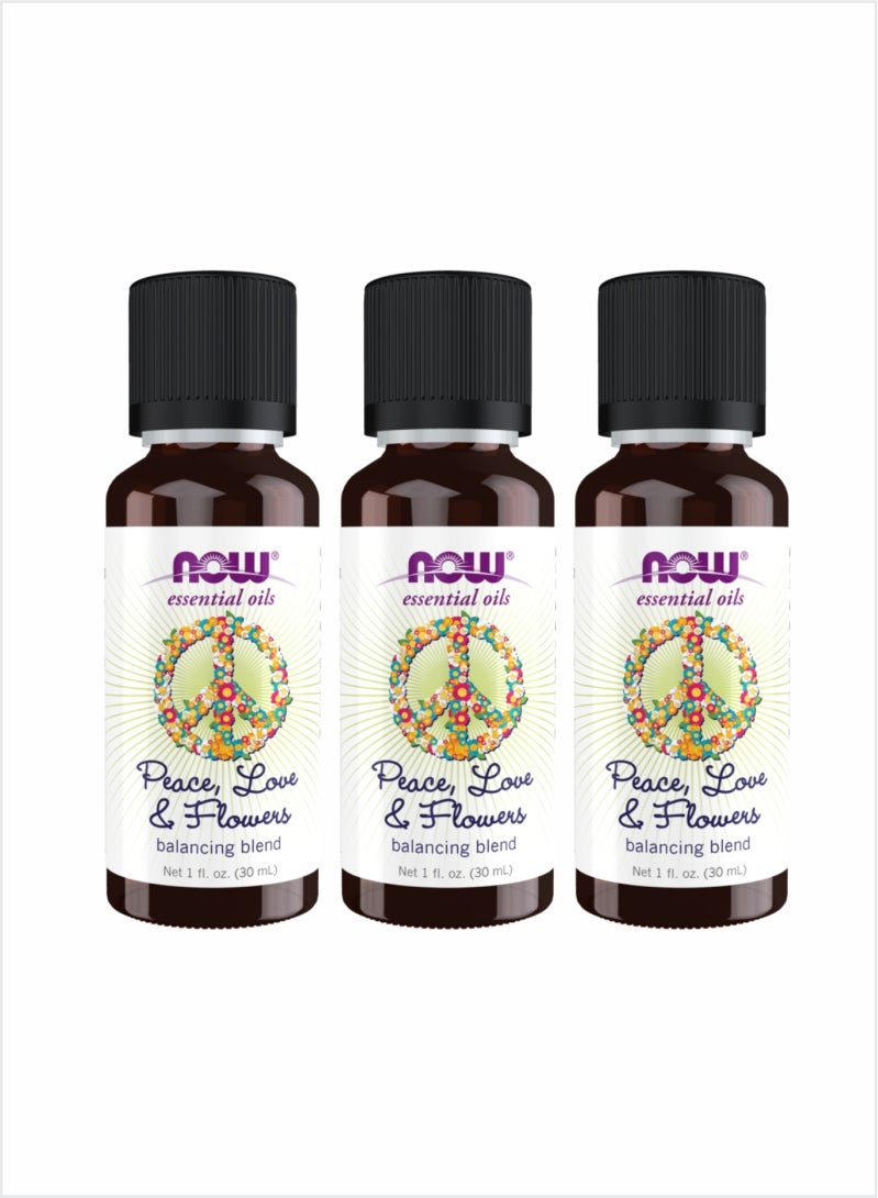NOW Essential Oils Peace, Love & Flowers Blend - Calming & Uplifting, 30ml (Pack of 3)