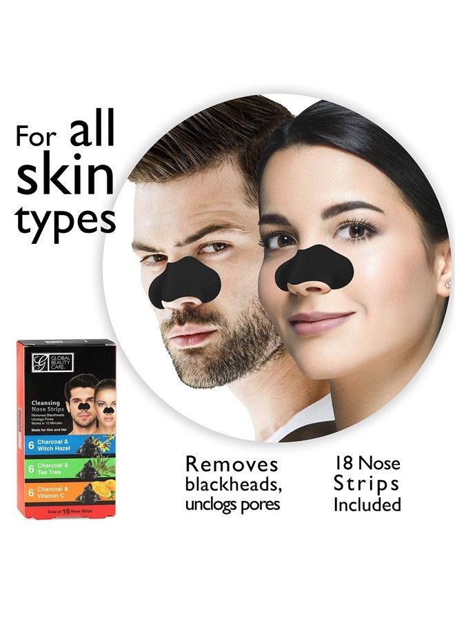 Global Beauty Care 18 Nose Cleansing Strips VARIETY PACK Charcoal with Tea Tree, Witch Hazel, & Vitamin C For Blackheads Removal Strips - 18 Ct - Image 2