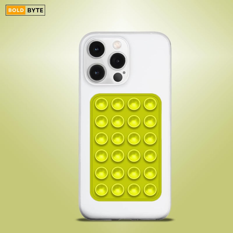 Bold Byte حامل هاتف بملصق | غلاف هاتف بملصق، وسادات لاصقة من السيليكون غير قابلة للانزلاق، حامل متعدد الاستخدامات بدون استخدام اليدين لصور السيلفي، الفيديوهات، الاستحمام، لوحة القيادة في السيارة (أصفر) - Image 4