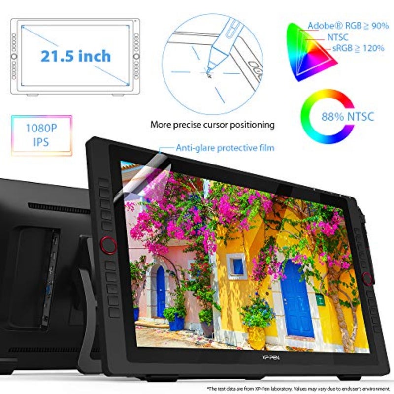 شاشة رسومية للفن الرقمي: جهاز لوحي XP-PEN 22R Pro مقاس 21.5 بوصة مزود بعجلات قرص أحمر و20 مفتاحًا سريعًا وقلمًا خاليًا من البطاريات ودعم الإمالة و88 NTSC وAdobe RGB 90 وsRGB 120 - Image 2
