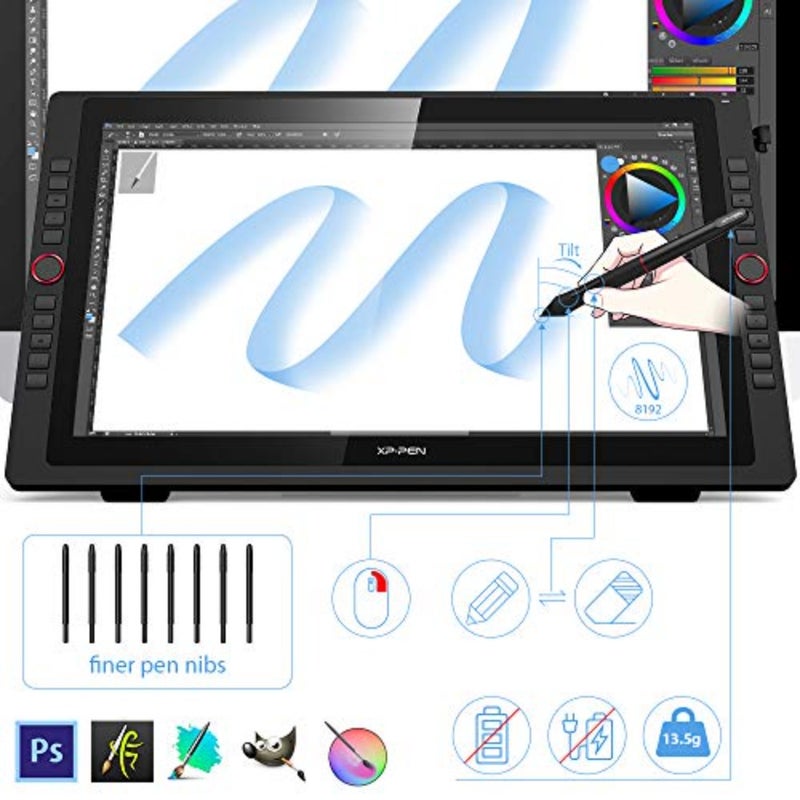 شاشة رسومية للفن الرقمي: جهاز لوحي XP-PEN 22R Pro مقاس 21.5 بوصة مزود بعجلات قرص أحمر و20 مفتاحًا سريعًا وقلمًا خاليًا من البطاريات ودعم الإمالة و88 NTSC وAdobe RGB 90 وsRGB 120 - Image 3