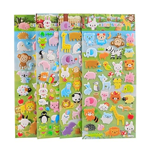Funcoo 4 Sheets Cute Lovely Puffy DIY Decorative Adhesive Sticker Tape/Kids Craft Scrapbooking Sticker Set for Diary, Album (Cute Animals) - Image 1
