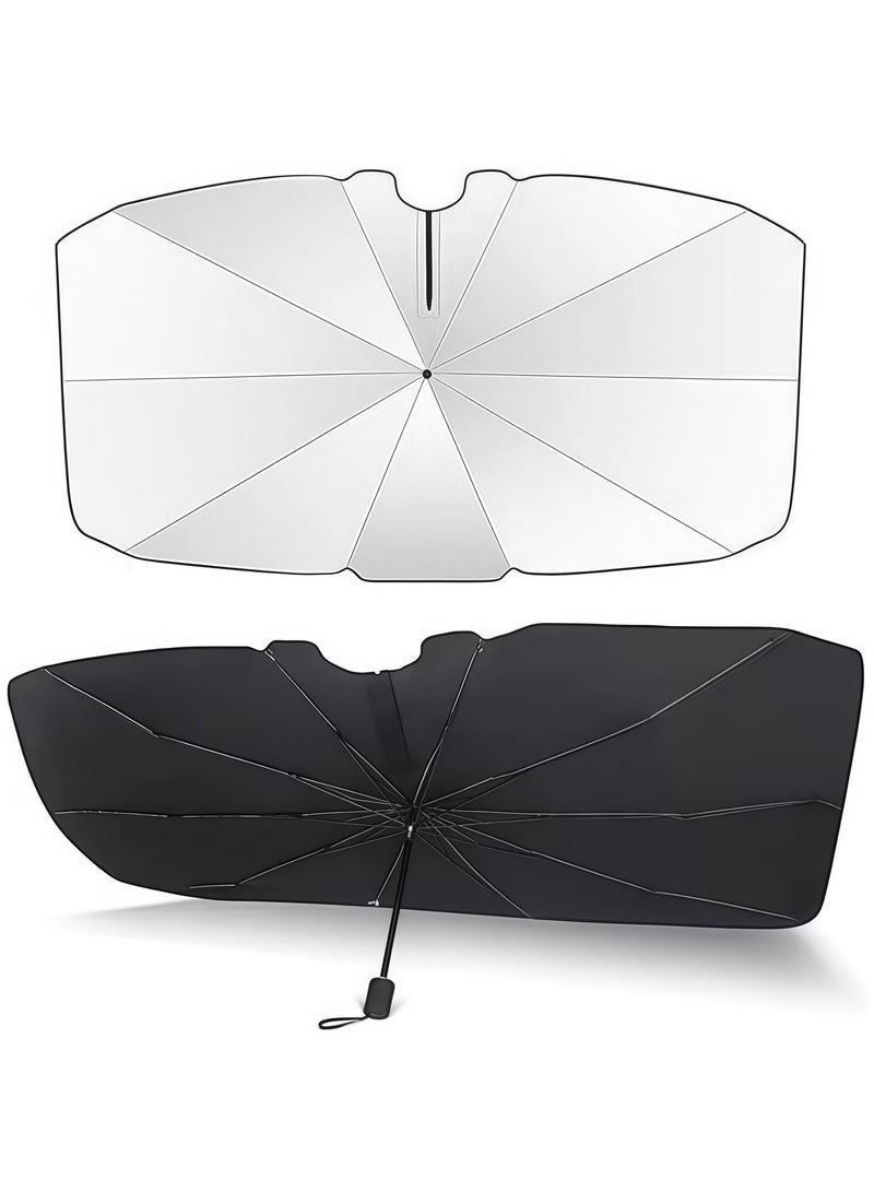 Car Windshield Sunshade Umbrella - Foldable Front Window Sun Shade with Reflective Silver Coating, Blocks 99% UV Rays, Heat Shield Reduces Interior Temperature from 70°C to 30°C - Anti-Leakage Design (140cm) - Image 1