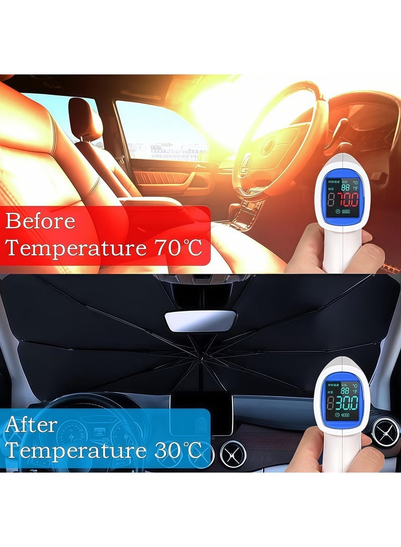 Car Windshield Sunshade Umbrella - Foldable Front Window Sun Shade with Reflective Silver Coating, Blocks 99% UV Rays, Heat Shield Reduces Interior Temperature from 70°C to 30°C - Anti-Leakage Design (140cm) - Image 2