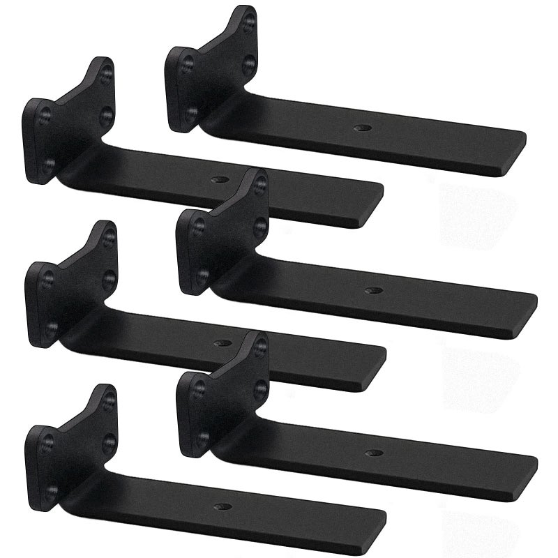 YMDparts أرفف عائمة دعامة أرفف صناعية شديدة التحمل على شكل حرف L بسمك 1/5 بوصة رف فولاذي صلب ممتاز يدعم أقواس حائط ريفية سوداء للأرفف - أجهزة أرفف عائمة مقاس 6 بوصات (6 عبوات) - Image 1
