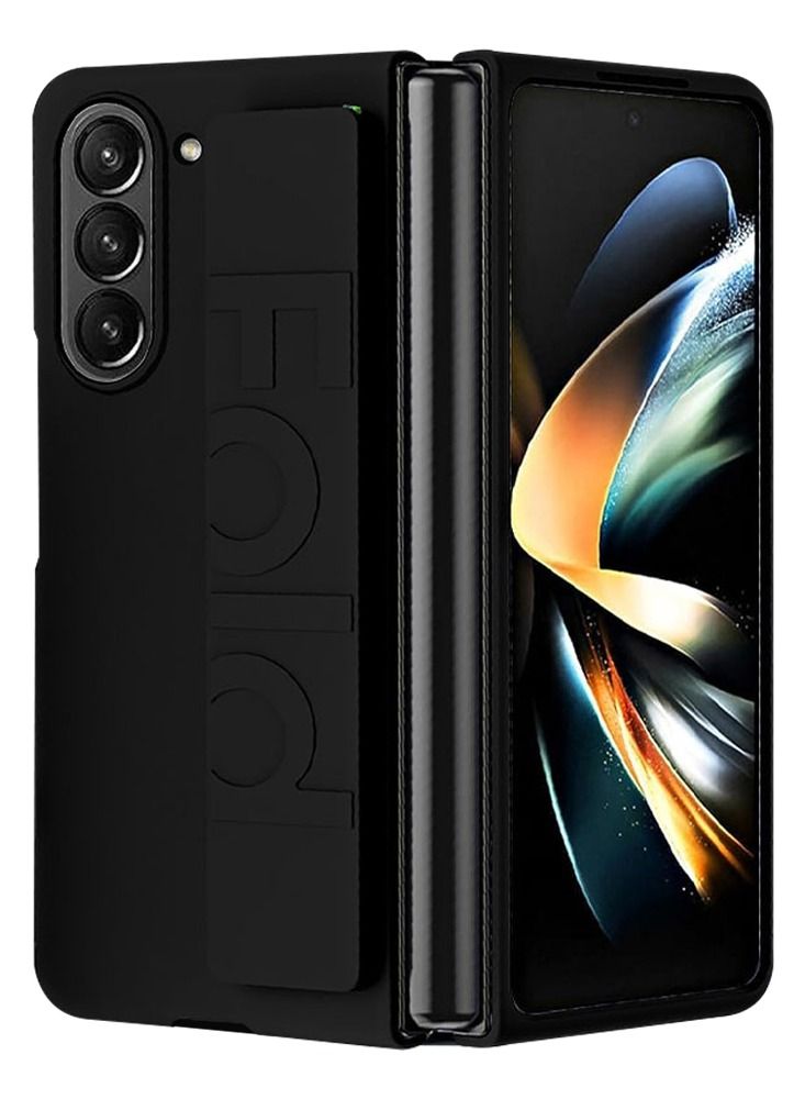 CATANES Samsung Galaxy Z Fold 5 Case with Wrist Strap Skin Feel Hard PC Shockproof Protective Case for Men Women Black - Image 1