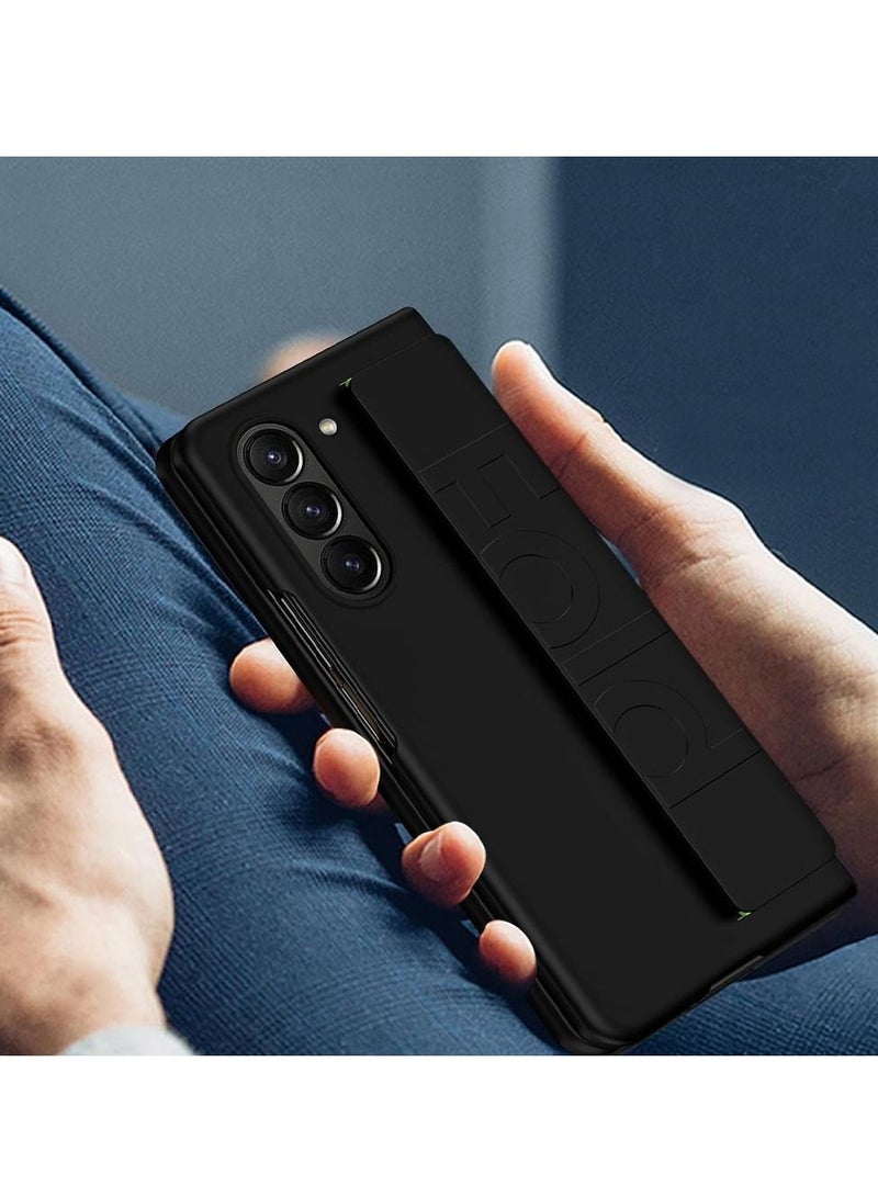 CATANES Samsung Galaxy Z Fold 5 Case with Wrist Strap Skin Feel Hard PC Shockproof Protective Case for Men Women Black - Image 3