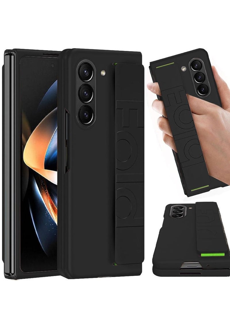 CATANES Samsung Galaxy Z Fold 5 Case with Wrist Strap Skin Feel Hard PC Shockproof Protective Case for Men Women Black - Image 2