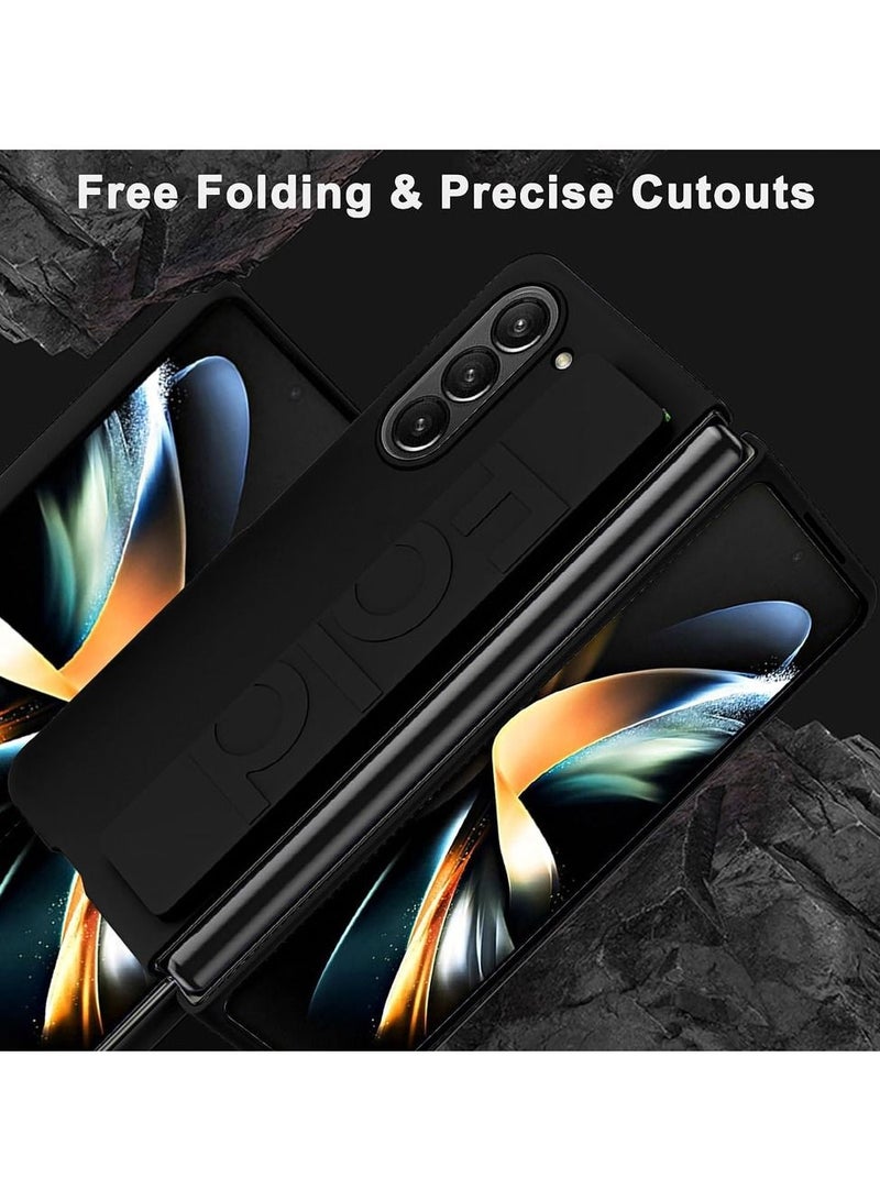 CATANES Samsung Galaxy Z Fold 5 Case with Wrist Strap Skin Feel Hard PC Shockproof Protective Case for Men Women Black - Image 4