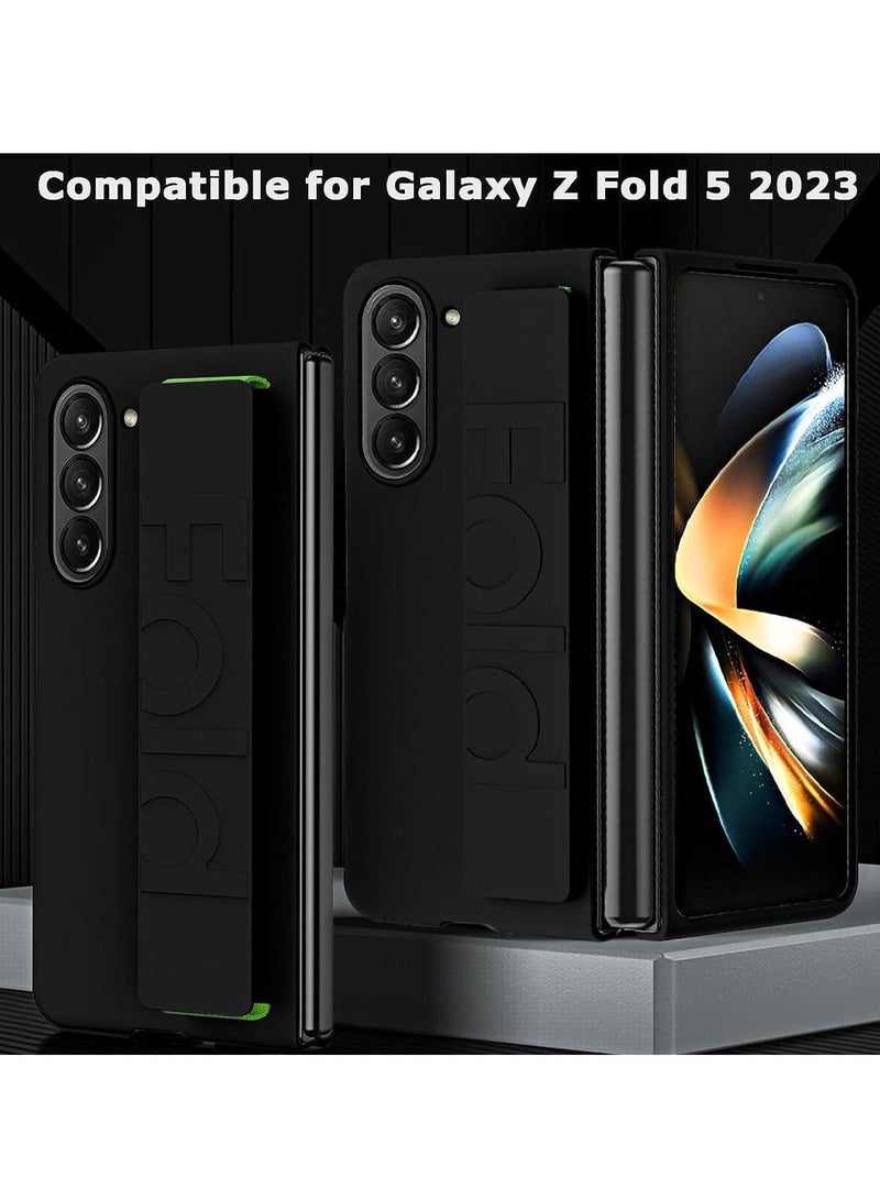 CATANES Samsung Galaxy Z Fold 5 Case with Wrist Strap Skin Feel Hard PC Shockproof Protective Case for Men Women Black - Image 5