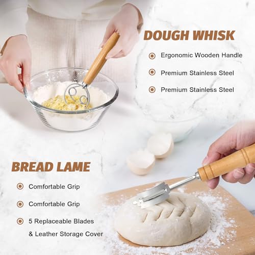 EWFEN Sourdough Proofing Basket Gift Set, 9" Round and 10" Oval Banneton Bread Baking Supplies, Sourdough Baskets with Bread Lame, Danish Whish, Bowl Scraper, Sourdough Scraper, and Linen Liners - Image 3