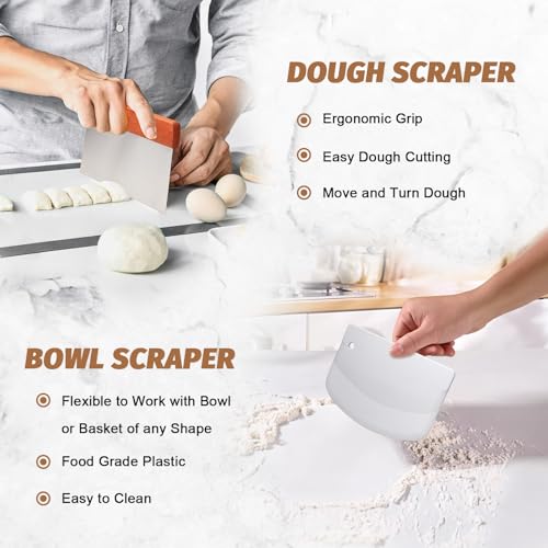 EWFEN Sourdough Proofing Basket Gift Set, 9" Round and 10" Oval Banneton Bread Baking Supplies, Sourdough Baskets with Bread Lame, Danish Whish, Bowl Scraper, Sourdough Scraper, and Linen Liners - Image 4