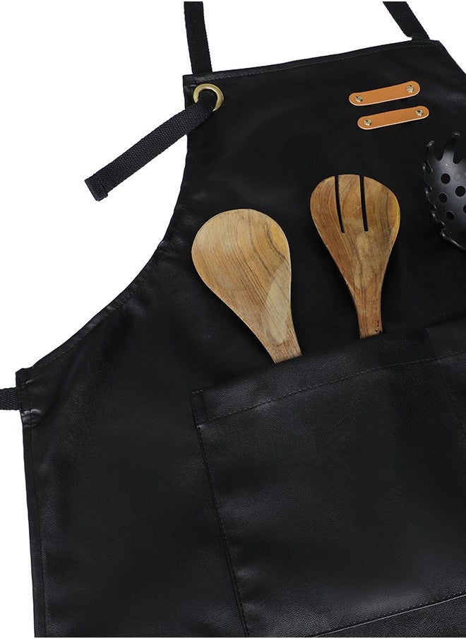 YANEK YANEK Unisex Waterproof Leather Chef Apron with Pockets | Leather Apron–Professional Heavy-duty for Home, Kitchen, BBQ, Coffee Shop | 2 Pockets, Adjustable Strap  - Image 3