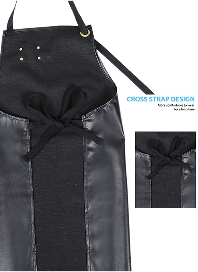 YANEK YANEK Unisex Waterproof Leather Chef Apron with Pockets | Leather Apron–Professional Heavy-duty for Home, Kitchen, BBQ, Coffee Shop | 2 Pockets, Adjustable Strap  - Image 4