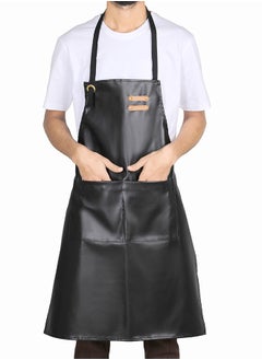 يانيك مريلة الشيف الجلدية المقاومة للماء للجنسين من يانيك مع جيوب | مريلة جلدية - احترافية شديدة التحمل للمنزل، المطبخ، الشواء، المقهى | 2 جيوب، حزام قابل للتعديل  - Image 1