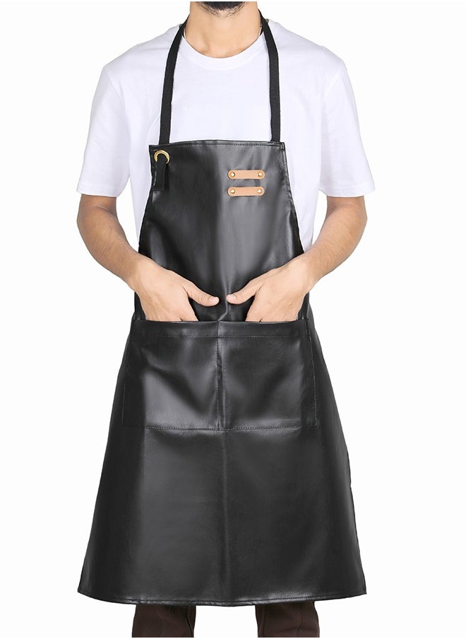 YANEK YANEK Unisex Waterproof Leather Chef Apron with Pockets | Leather Apron–Professional Heavy-duty for Home, Kitchen, BBQ, Coffee Shop | 2 Pockets, Adjustable Strap  - Image 1