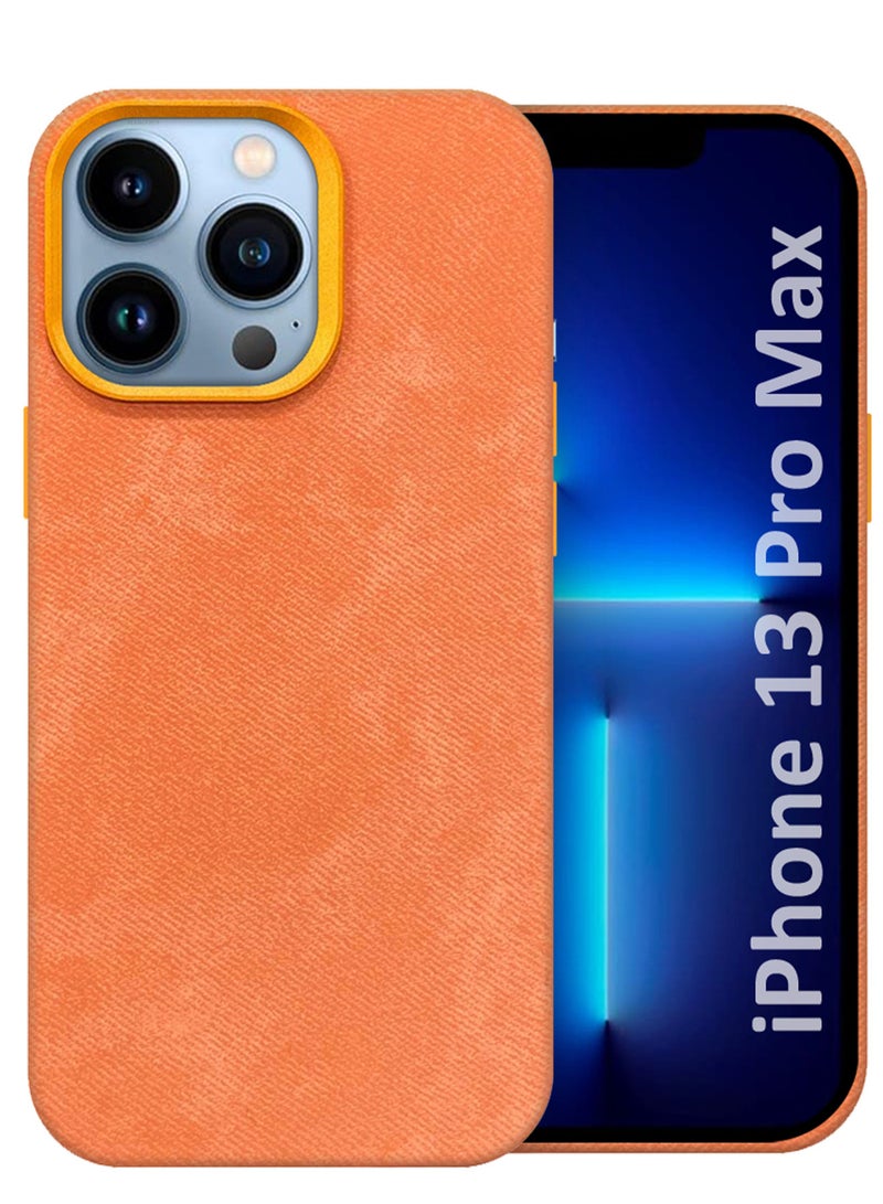 CATANES iPhone 13 Pro Max Alcantara Case Cover Premium Quality Luxurious Soft Touch Protection with Metal Camera Frame - Orange  - Image 1