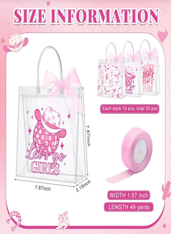 SilTriangle 30 Pcs Cowgirl Party Favors Bags Let's Go Girls Clear Gift Bag Disco Cowgirl Boot Western Goodie Bag with Handle Ribbon Pink Disco Birthday Party Decor for Bridal Shower Bachelorette Rodeo - Image 2