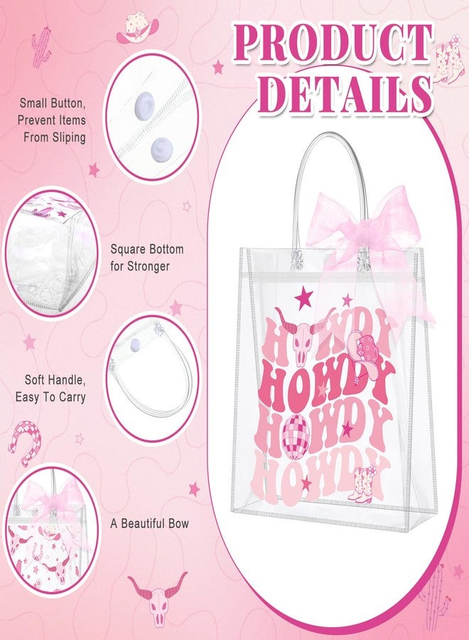 SilTriangle 30 Pcs Cowgirl Party Favors Bags Let's Go Girls Clear Gift Bag Disco Cowgirl Boot Western Goodie Bag with Handle Ribbon Pink Disco Birthday Party Decor for Bridal Shower Bachelorette Rodeo - Image 4