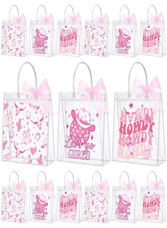 SilTriangle 30 Pcs Cowgirl Party Favors Bags Let's Go Girls Clear Gift Bag Disco Cowgirl Boot Western Goodie Bag with Handle Ribbon Pink Disco Birthday Party Decor for Bridal Shower Bachelorette Rodeo - Image 1
