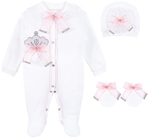 Lilax Baby Girl Jewels Crown Layette 3 Piece Gift Set 0-3 Months Pink - Image 1
