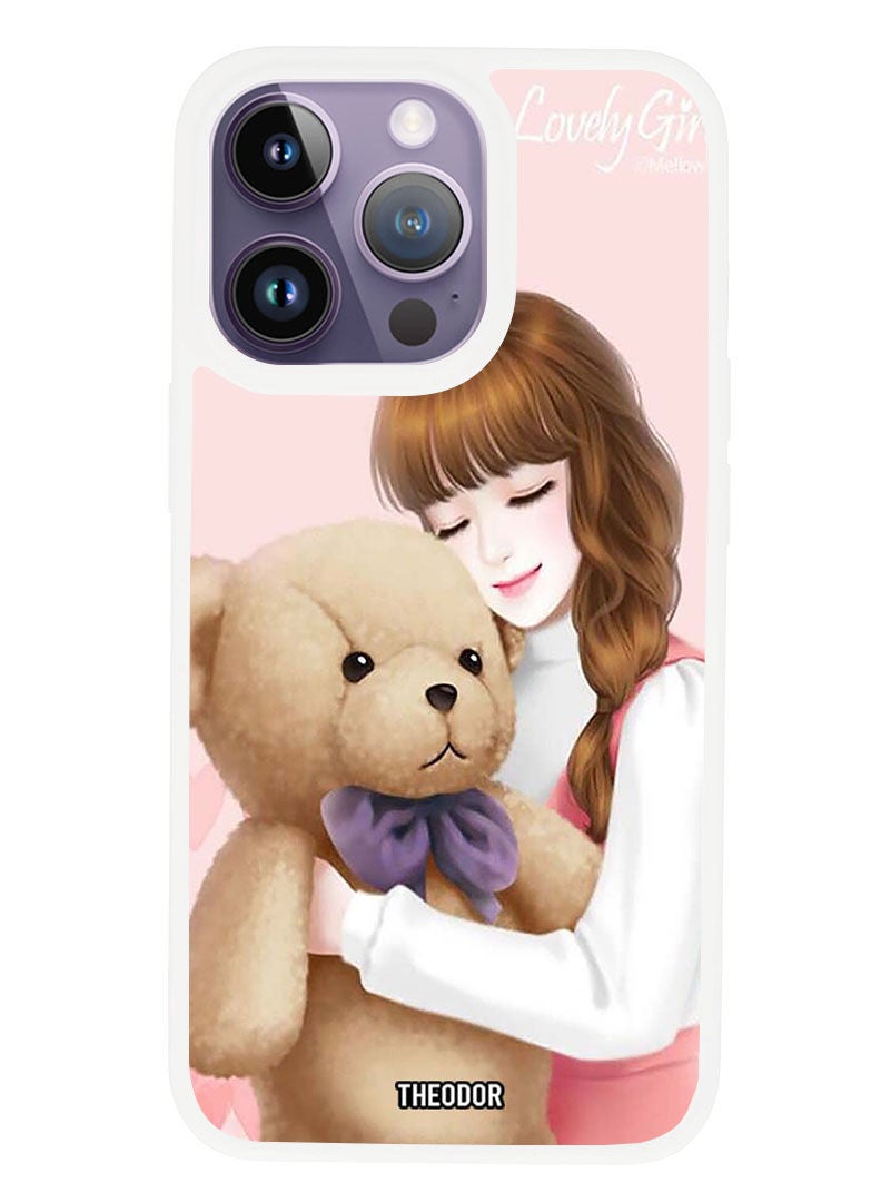 Theodor Protective Case Anti Scratch Shock Proof Cover For APPLE IPHONE 14 PRO MAX Lovely Girl Witih Teddy (White Bumper) - Image 1