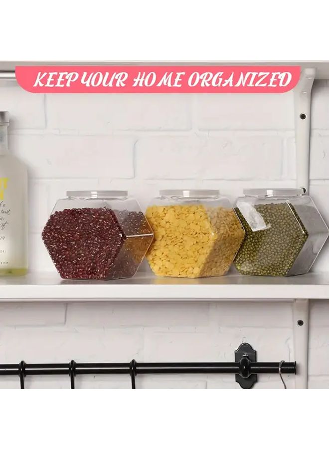 29oz 3pcs Airtight Hexagonal Kitchen Storage Jars Clear Food Safe Plastic Containers - Image 1