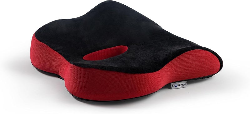 NOVIMED Memory Foam Chair Cushion - Ergonomic Support for Gaming, Car, and Office Chairs - Pain Relief for Sciatica, Back, Tailbone, and Hemorrhoid - Black & Red - Image 2