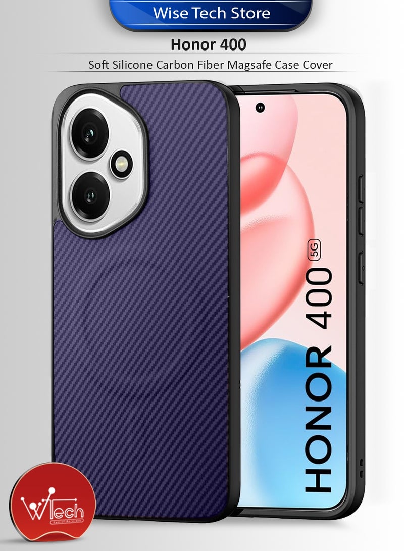 دبليو تيك غطاء واقٍ خلفي من السيليكون الناعم وألياف الكربون مع دعم Magsafe لهاتف Honor 400 5G 2025 - بنفسجي باذنجاني (MCFPSN) - Image 1