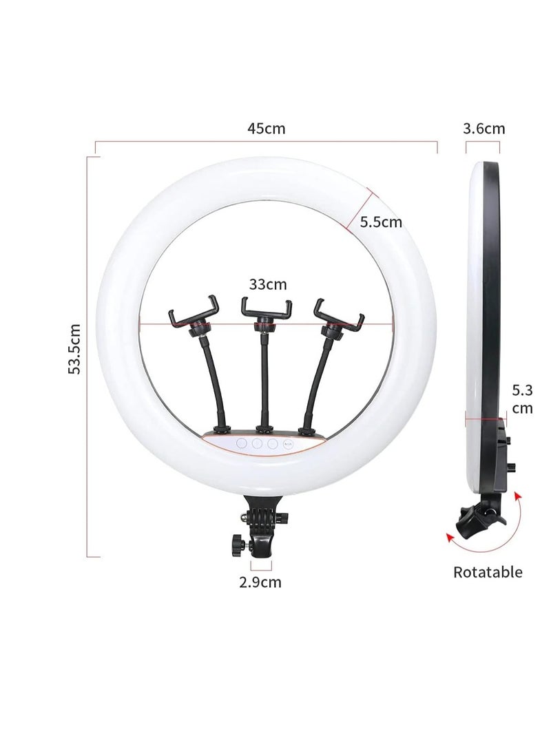 إضاءة رينج LED ناعمة 18 إنش RGB – 16 لون RGB مع 3 حوامل هواتف وحامل صغير لمقاطع يوتيوب، إنستاجرام ريلز، البث المباشر، وفيديوهات المكياج - Image 3