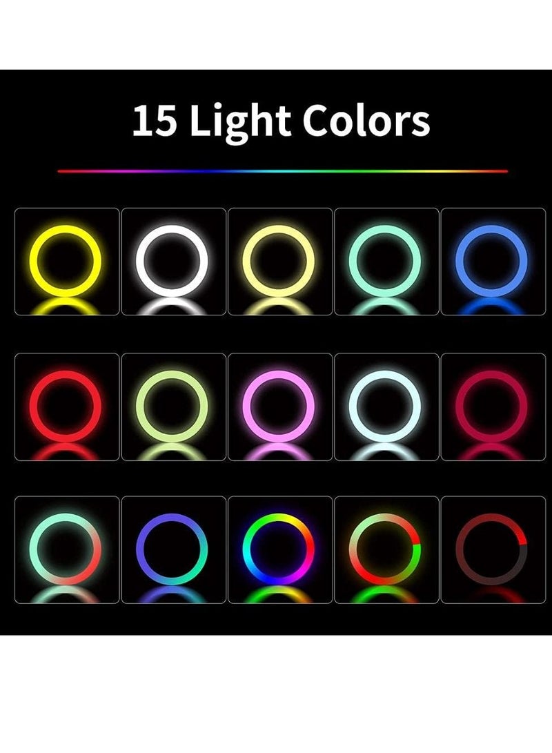 إضاءة رينج LED ناعمة 18 إنش RGB – 16 لون RGB مع 3 حوامل هواتف وحامل صغير لمقاطع يوتيوب، إنستاجرام ريلز، البث المباشر، وفيديوهات المكياج - Image 4