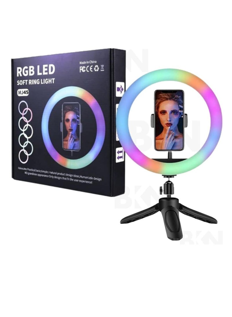 إضاءة رينج LED ناعمة 18 إنش RGB – 16 لون RGB مع 3 حوامل هواتف وحامل صغير لمقاطع يوتيوب، إنستاجرام ريلز، البث المباشر، وفيديوهات المكياج - Image 2