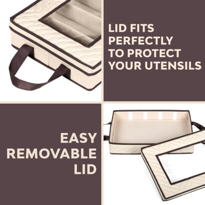 Flatware Case - Durable 5 Compartment Silverware Container Box with Removable Lid and Easy to Carry Handles - Large Capacity Keeps Your Cutlery Organized and Protected - Image 5