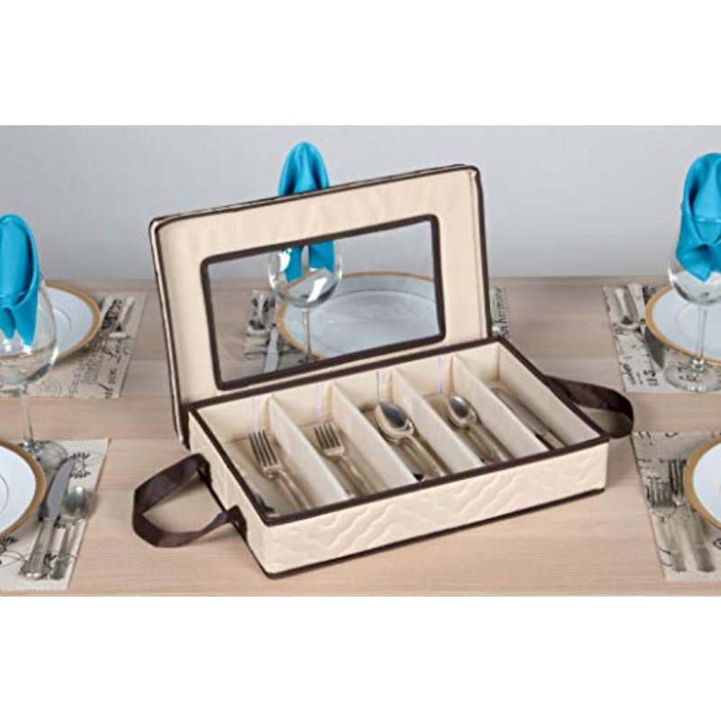 Flatware Case - Durable 5 Compartment Silverware Container Box with Removable Lid and Easy to Carry Handles - Large Capacity Keeps Your Cutlery Organized and Protected - Image 2