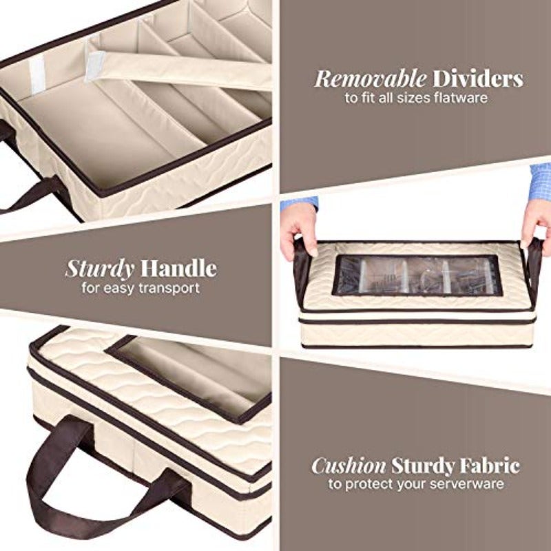 Flatware Case - Durable 5 Compartment Silverware Container Box with Removable Lid and Easy to Carry Handles - Large Capacity Keeps Your Cutlery Organized and Protected - Image 3