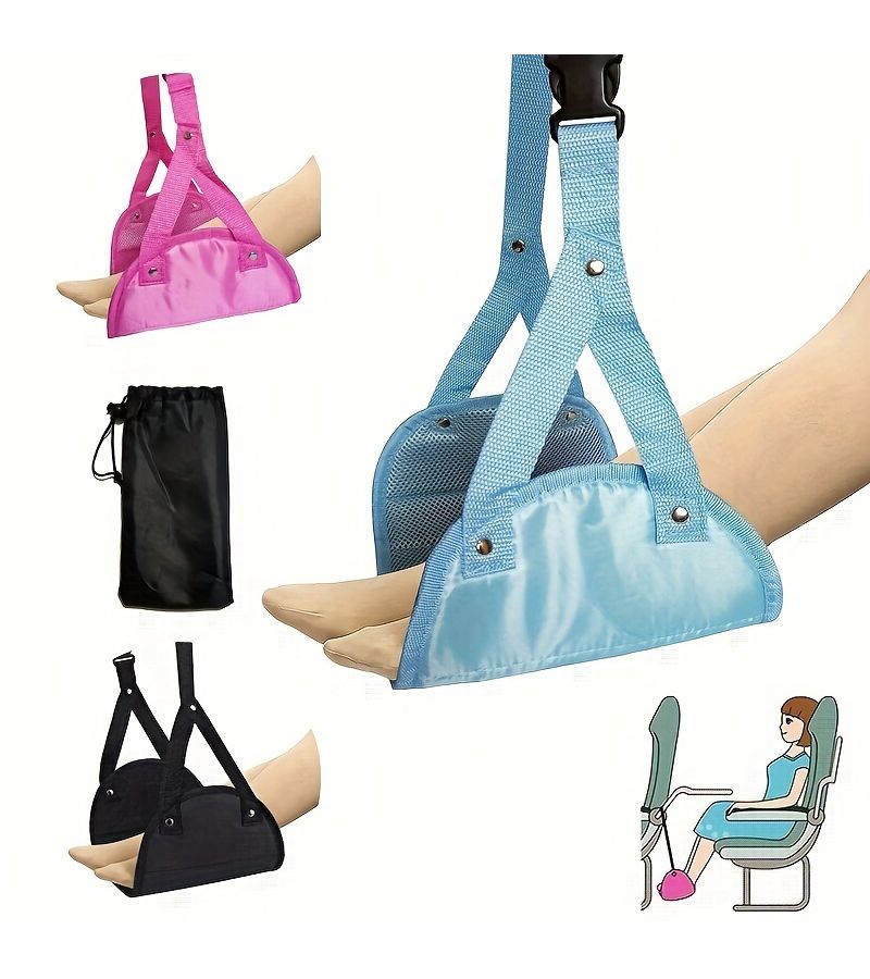 Light Blue Travel Airplane Footrest Hammock Portable Adjustable Travel Harness Lightweight 42.5x20cm - Image 1