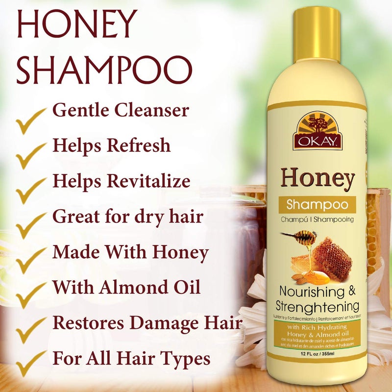 Okay and Almond Nourishing And Strengthening Shampoo Helps Refresh,Revitalize, and Strengthen Hair Sulfate,Silicone,Paraben Free For All Hair Types and Textures Made in USA oz Honey 12 Ounce - Image 1