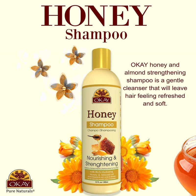 Okay and Almond Nourishing And Strengthening Shampoo Helps Refresh,Revitalize, and Strengthen Hair Sulfate,Silicone,Paraben Free For All Hair Types and Textures Made in USA oz Honey 12 Ounce - Image 2