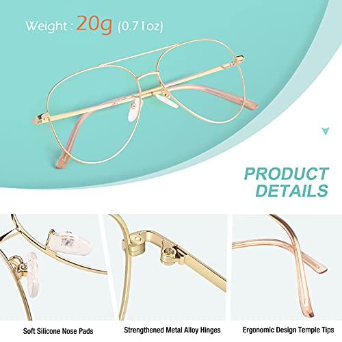 GQUEEN Fake Glasses Women Men Clear Lens Metal Frame UV400 Protection Fashion Retro Pilot Style Eyeglasses - Image 3
