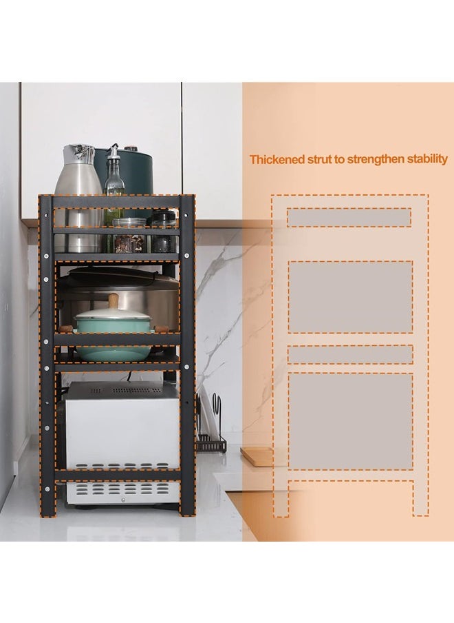 Extendable Microwave Oven Rack,Expandable Horizontal Extension Microwave Shelf Toaster Oven Stand Rice Cooker Stand Kitchen Counter Top Organizer 2-tier with 6 Hooks