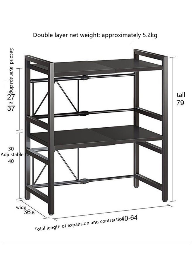 Extendable Microwave Oven Rack,Expandable Horizontal Extension Microwave Shelf Toaster Oven Stand Rice Cooker Stand Kitchen Counter Top Organizer 2-tier with 6 Hooks