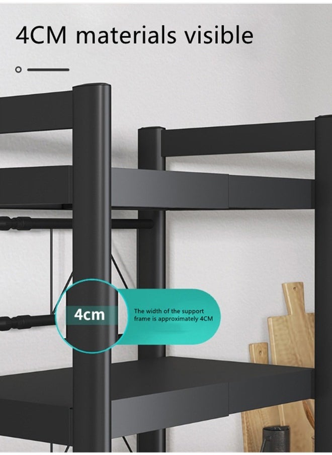 Extendable Microwave Oven Rack,Expandable Horizontal Extension Microwave Shelf Toaster Oven Stand Rice Cooker Stand Kitchen Counter Top Organizer 2-tier with 6 Hooks