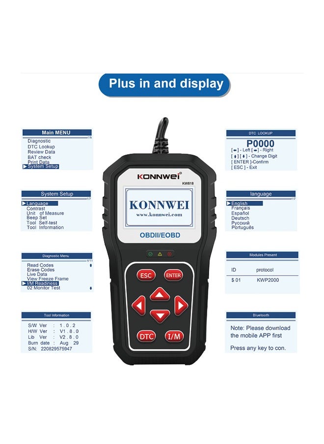 كونوي - KONNWEI KW818 obd2 الماسح الضوئي لقارئ رمز خطأ السيارة - Image 1