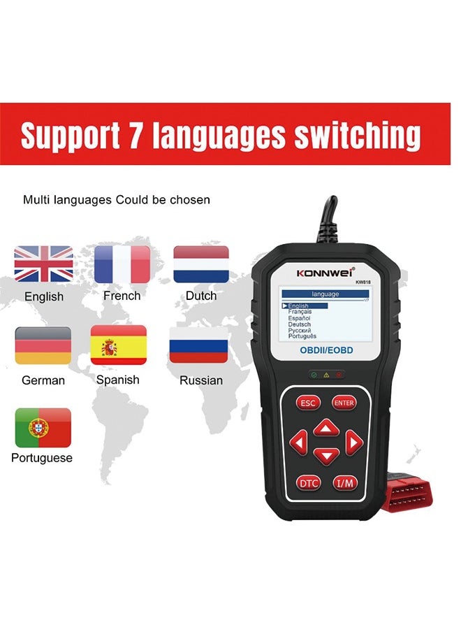 كونوي - KONNWEI KW818 obd2 الماسح الضوئي لقارئ رمز خطأ السيارة - Image 1