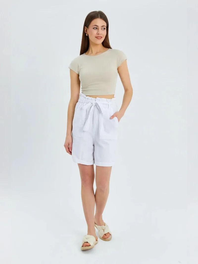 MixRay Mixray High-Waisted Cotton Drawstring Shorts
